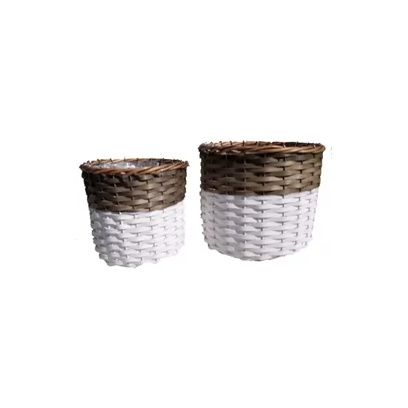 Gardener Select 2pc Round Willow Planter Two Tone Brown/White w/ Plastic Liner