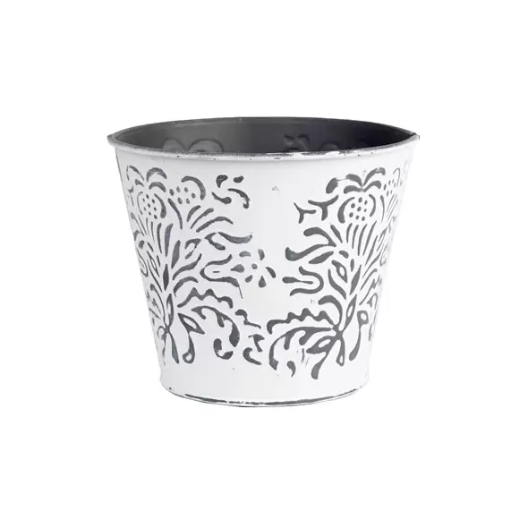 Gardener Select 5.5" Zinc Planter White with Brown Embossed 5.5"x5.5"x4.7"