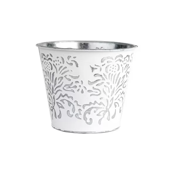 Gardener Select 5.5" Zinc Planter White with Silver Embossed 5.5"x5.5"x4.7"