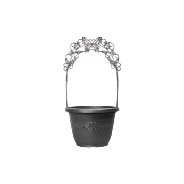 Grower Select 11.50 Butterfly Trellis Scroll Pot, Silver, 22 per Case, 11.5in OD x 7.99in H, 15in Trellis, 2.2 Gallon