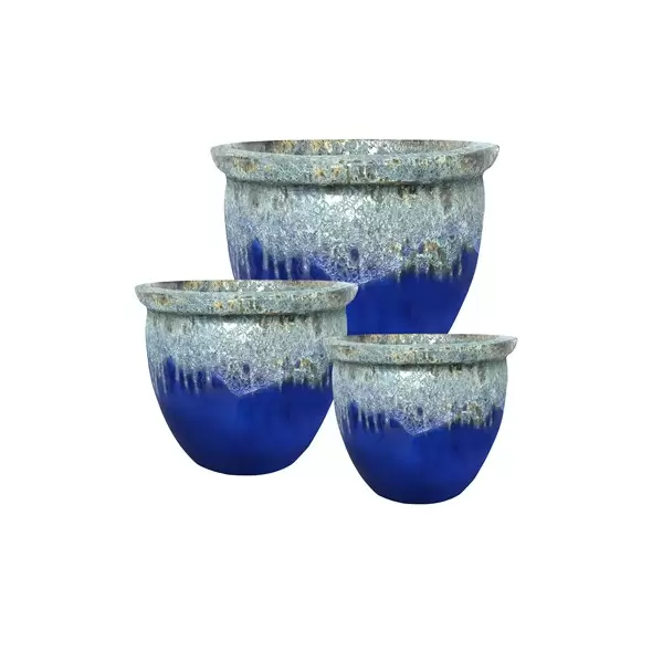 MCarr 3pc Flat Rim Round Planter Pallet Volcanic Light Blue