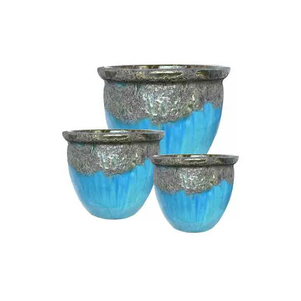 MCarr 3pc Flat Rim Round Planter Pallet Volcanic Ultra Marine