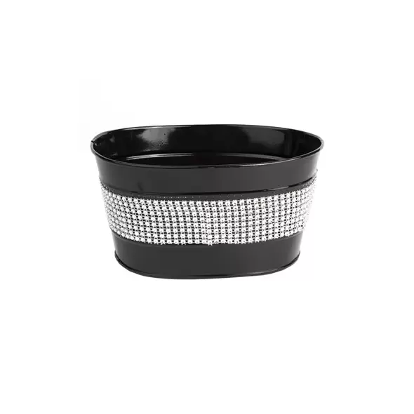 Gardener Select 8" Zinc Oval Planter Black with White Band 7.5"x5.5"x3.9"