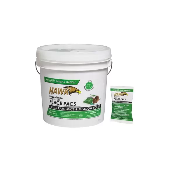 Motomco 150ct 1.5oz Place Pacs Hawk Rodent Bait in Pail Rodenticide ( Bromadiolone )