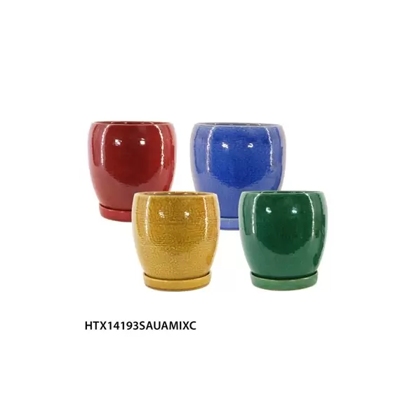 MCarr 4PC Round Egg Pot W/Saucer Set Mix Colors