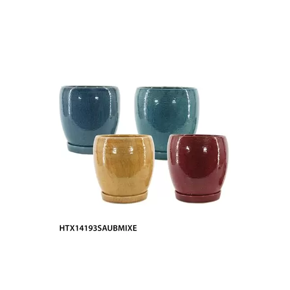 MCarr 8PC Round Egg Pot W/Saucer Set Mix Colors