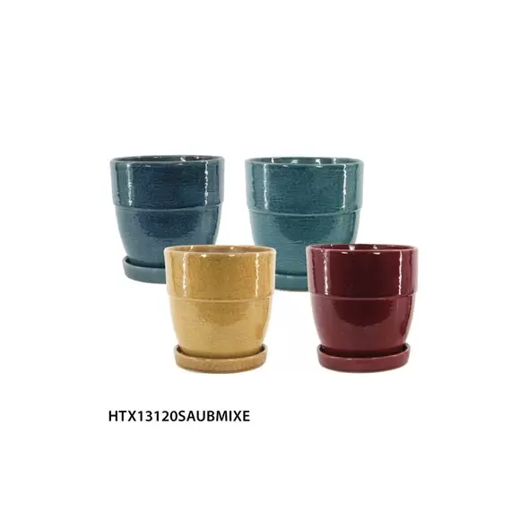 MCarr 8PC Wide Cache Pot W/Saucer Set Mix Colors