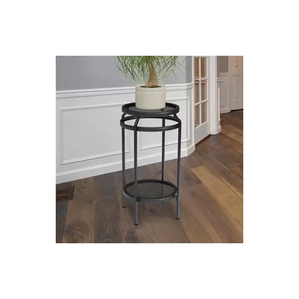 Panacea 20" New Age Embossed Plant Stand Matte Black