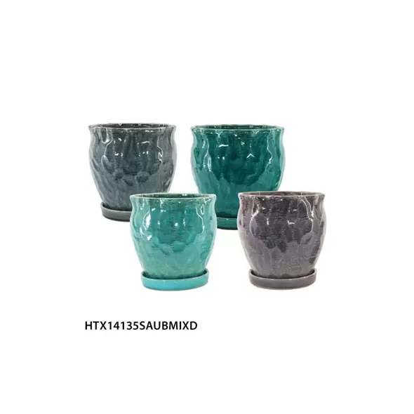 MCarr 8PC Hammered Pot W/Saucer Set Mix Colors