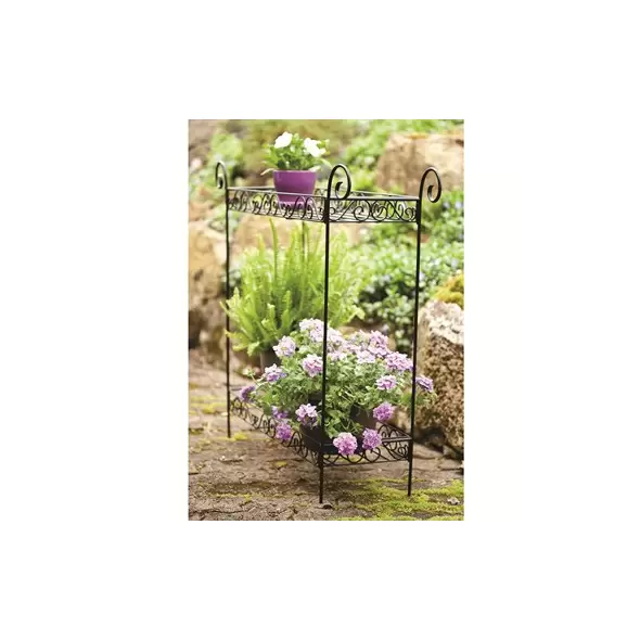 Panacea 33" Scroll 2 Tier Plant Stand Black