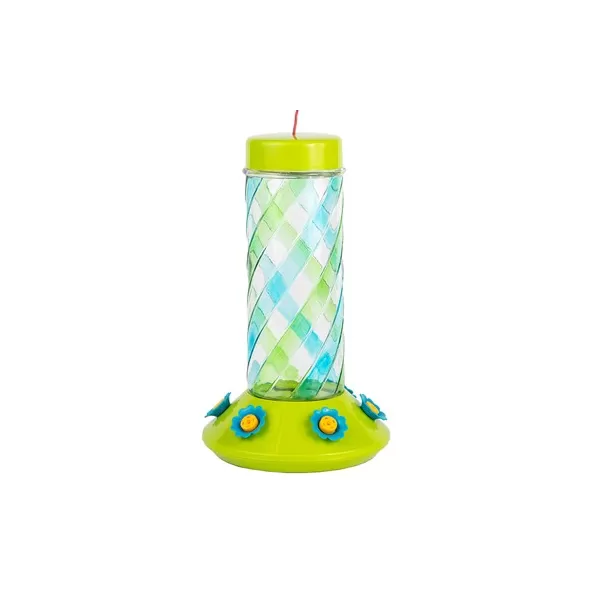 Friends of Flight 28oz Blue/Green Swirl Glass Hummingbird Feeder with Green Plastic Base