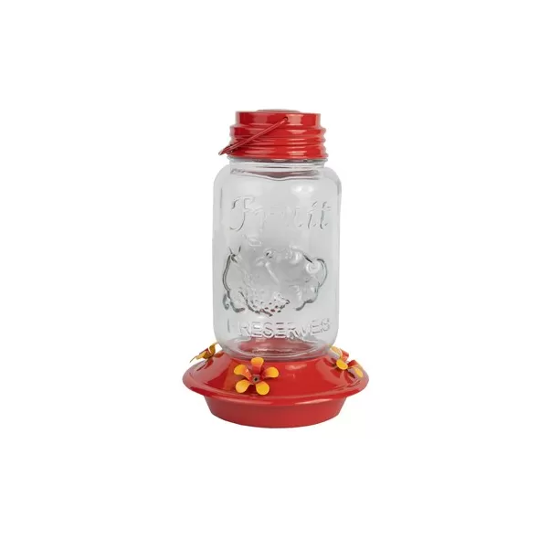Friends of Flight 30oz Mason Jar Shaped Glass Hummingbird Feeder with Red Plastic Base
