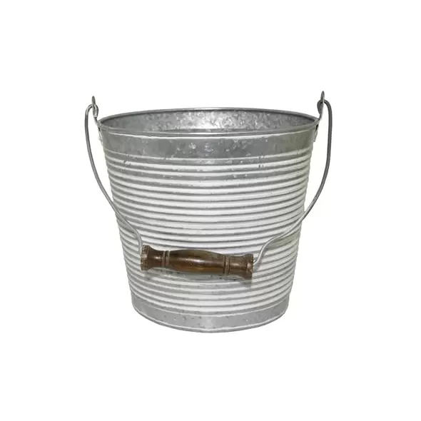 Robert Allen 10" Ribbed w/ Handle Planter Galvanized w/ White Wash