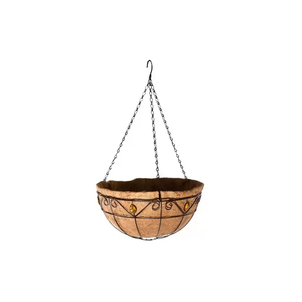 Gardener Select 14" Hanging Basket with Yellow Jewel Decoration & Chain Hanger 6/CS