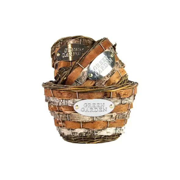 Gardener Select 3pc Birch Bark Round Flower Woven Basket Planter 9/CS