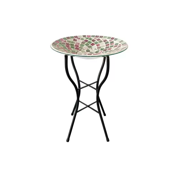 Gardener Select 14" Glass Birdbath Multi Color Geometric w/Stand