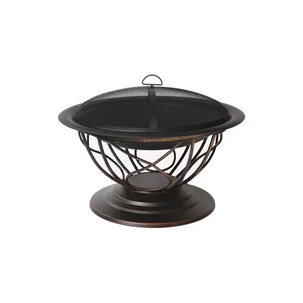 Gardener Select 30"x30"x21.65" Scroll Fire Pit Antique Bronze w/ Mesh Cover & Poker