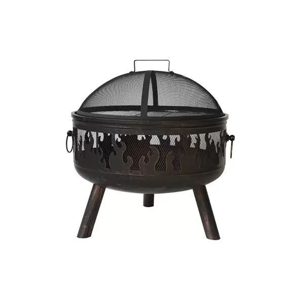 Gardener Select 26" Wild Fire Flame Fire Pit Bronze with Galvanized Cooking Grid, Mesh Cover and Poker