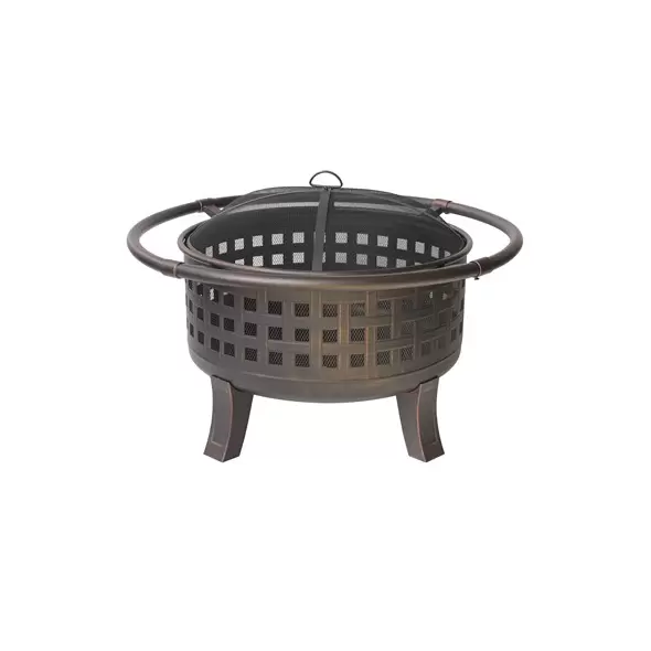 Gardener Select 40"x40"x25.4" Open Basket Weave Deep Fire Pit Antique Bronze w/Big Ring Surround, Mesh Cover & Poker