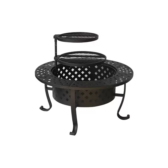 Gardener Select 36"x36"x26.7" Round Fire Pit Table Black w/Swing Arm Cooking Grid, Metal Cover & Poker