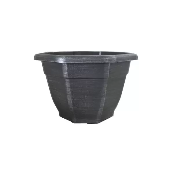 Grower Select 11.00 Octagon Planter Silver Brush on Black 1.64gal 45/CS - 11in OD x 7.5in H x 6.37 BD