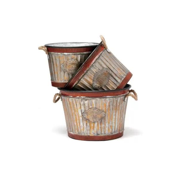 Deer Park Corrugated Oval Tub Planters Set of 3