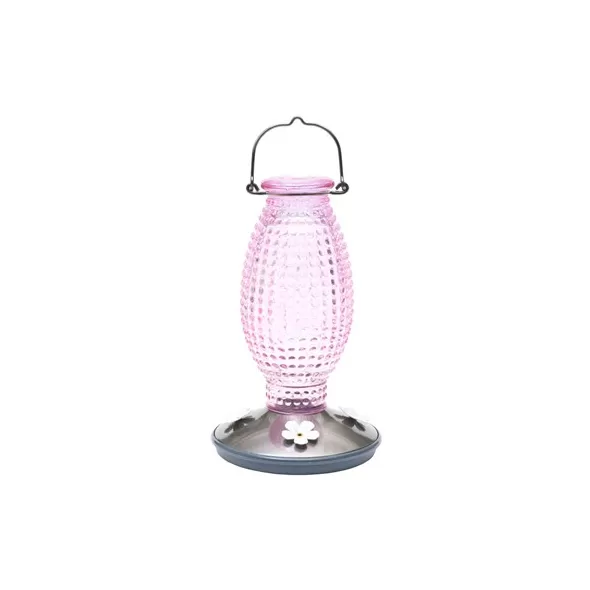 Perky Pet 16oz Cranberry Pink Glass Hobnail Vintage Hummingbird Feeder