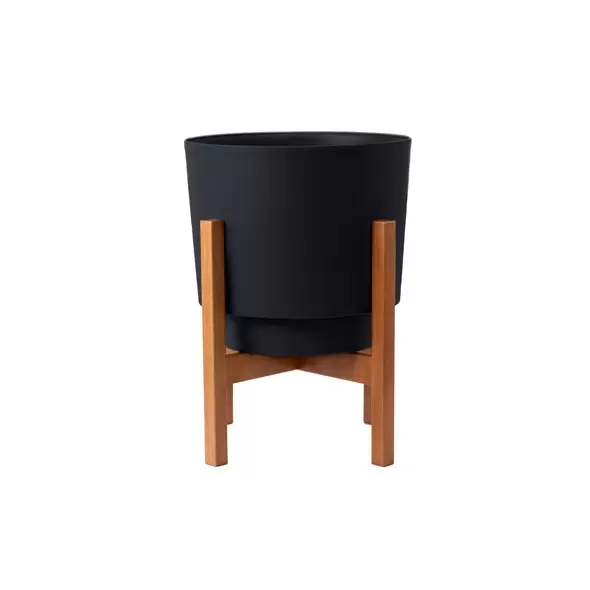 Bloem 12" Hopson Planter Black With Wood Stand