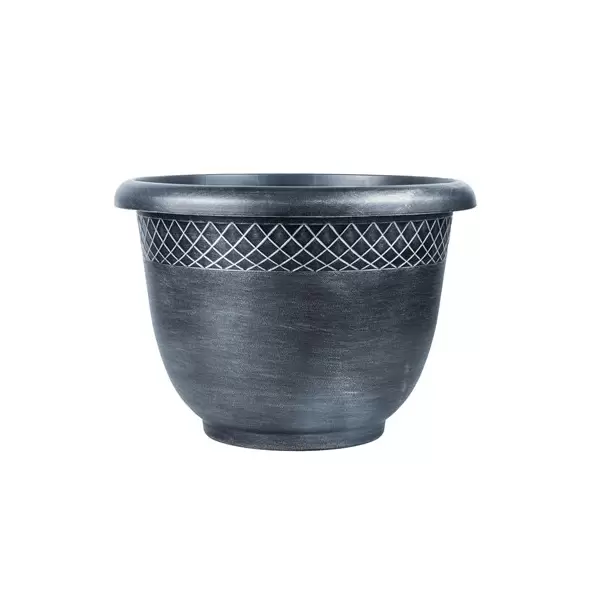 Grower Select 17.72 Fancy Roll Rim Pot Black / Silver Wash 28 Liter 7.4gal Bulk 690/PL - 17.72in OD X 12.6in H LF1106