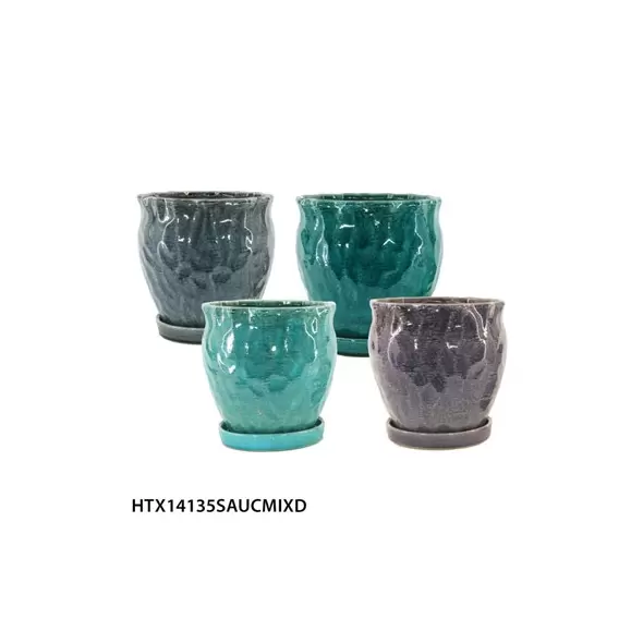 MCarr 16PC Hammered Pot W/Saucer Set Mix Colors