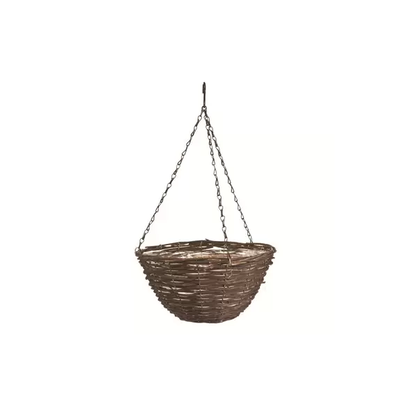 Panacea 14" Black Rattan Natural Hanging Basket