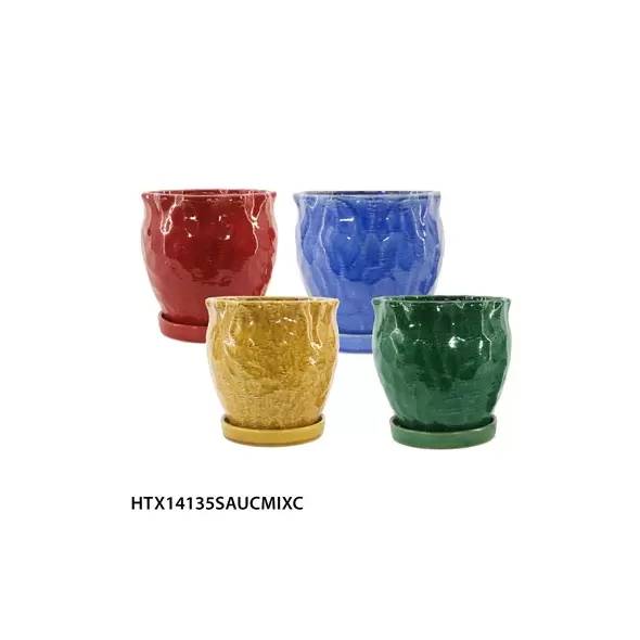 MCarr 16PC Hammered Pot W/Saucer Set Mix Colors