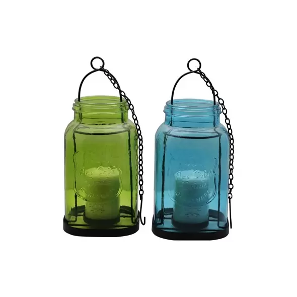 Patio Essentials 8oz Large Lantern Citronella Candle Assorted Colors Blue & Green 3% Citronella