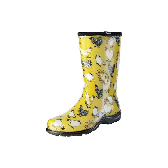 Sloggers Womens Boot w/ Trim Chicken Print Yellow Size 11